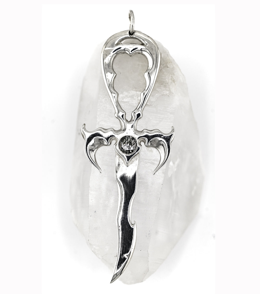 Black Tourmaline Quartz & 925 Silver Large Vampire Ankh - Mystery Control x Endless Night